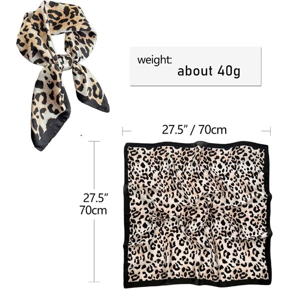 Women Small Leopard Headscarf Satin Bandana Pattern Polyester Breathable Scarves - Picture 6 of 7